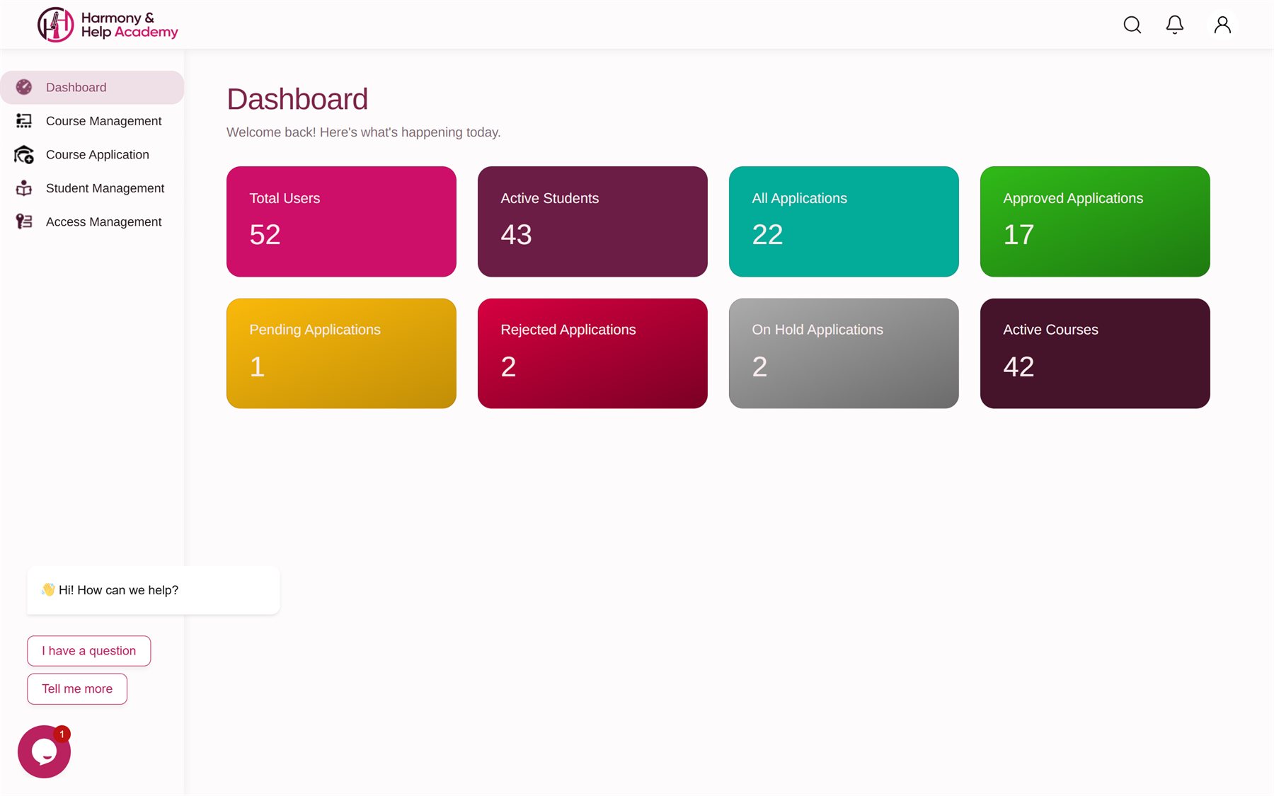 Harmony & Help Academy student portal